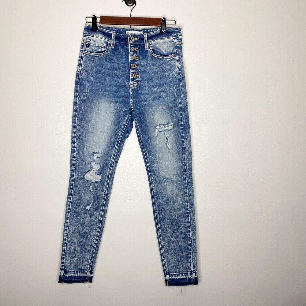 Kancan High Rise Acid Wash Distressed Raw Hem Skinny Jeans Maurices Size 28